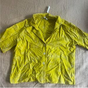 madewell chartreuse linen-blend embroidered resort top